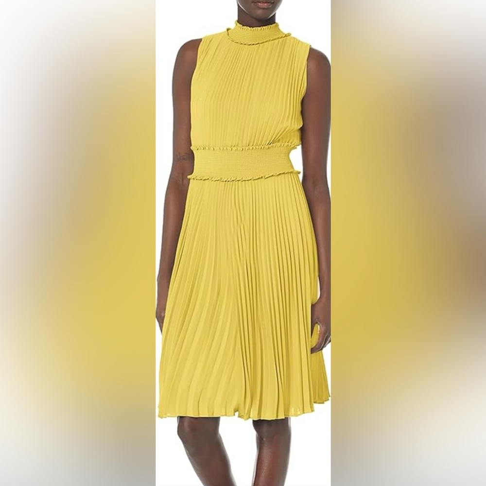 Nanette Lepore Pleated Midi Dress Mock Neck